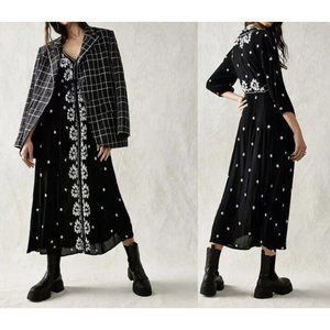 Free people L Embroidered Fable Midi Dress in Black White NWT New